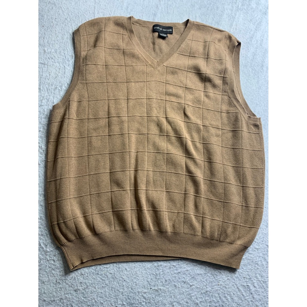 Croft & Barrow Mens Tan Argyle V Neck Sweater Vest Size L 100 Cotton Vintage